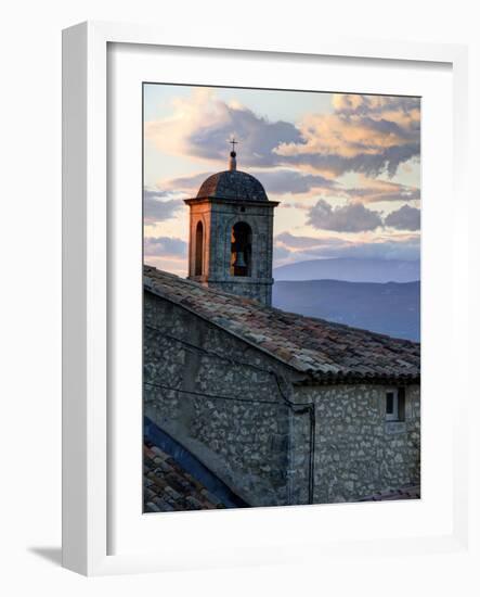 France, Provence, Lacoste. Church Bell Tower at Sunset in the Hill Town of Lacoste-Julie Eggers-Framed Photographic Print