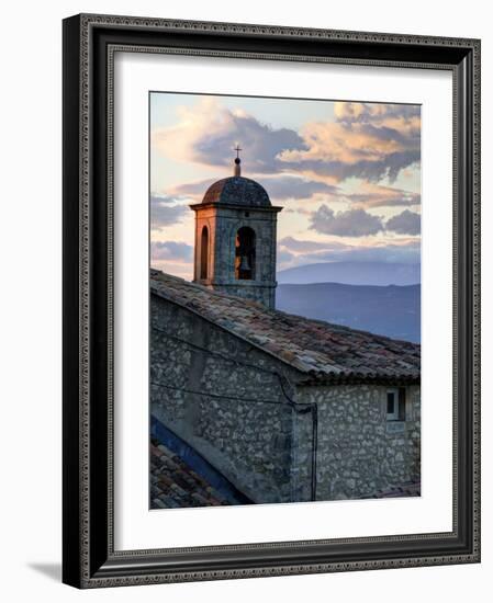 France, Provence, Lacoste. Church Bell Tower at Sunset in the Hill Town of Lacoste-Julie Eggers-Framed Photographic Print