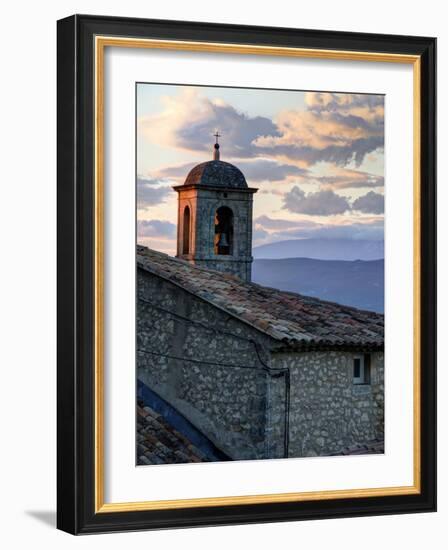 France, Provence, Lacoste. Church Bell Tower at Sunset in the Hill Town of Lacoste-Julie Eggers-Framed Photographic Print