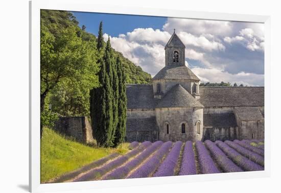 France, Provence. Lavender field and Senanque Abbey.-Jaynes Gallery-Framed Photographic Print