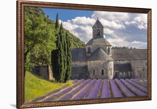 France, Provence. Lavender field and Senanque Abbey.-Jaynes Gallery-Framed Photographic Print