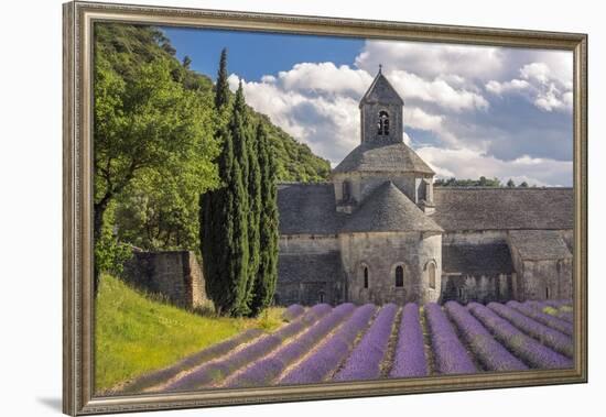 France, Provence. Lavender field and Senanque Abbey.-Jaynes Gallery-Framed Photographic Print