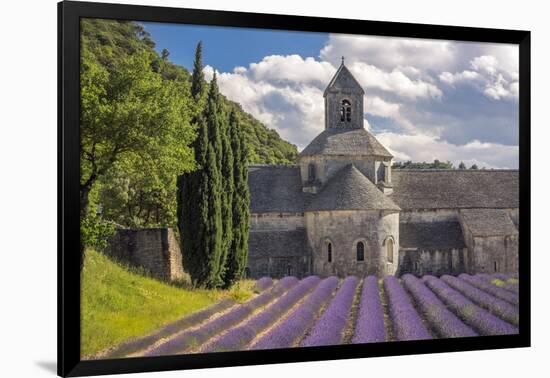 France, Provence. Lavender field and Senanque Abbey.-Jaynes Gallery-Framed Photographic Print