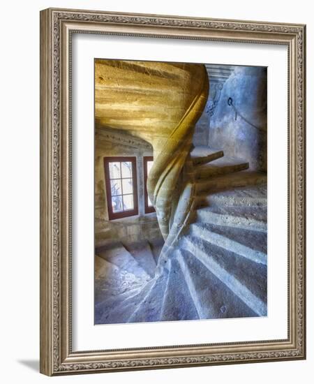 France, Provence, Lourmarin, Spiral Staircase in Chateau De Lourmarin-Terry Eggers-Framed Photographic Print