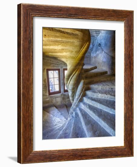 France, Provence, Lourmarin, Spiral Staircase in Chateau De Lourmarin-Terry Eggers-Framed Photographic Print