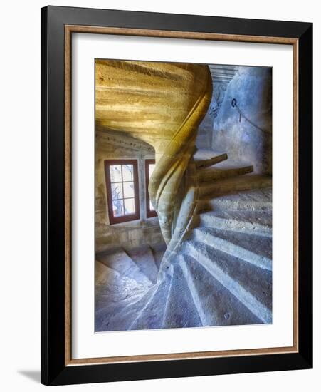 France, Provence, Lourmarin, Spiral Staircase in Chateau De Lourmarin-Terry Eggers-Framed Photographic Print