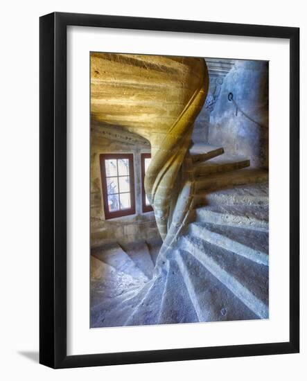 France, Provence, Lourmarin, Spiral Staircase in Chateau De Lourmarin-Terry Eggers-Framed Photographic Print