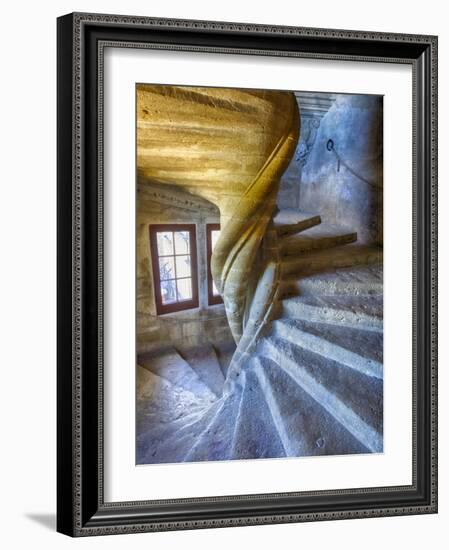 France, Provence, Lourmarin, Spiral Staircase in Chateau De Lourmarin-Terry Eggers-Framed Photographic Print