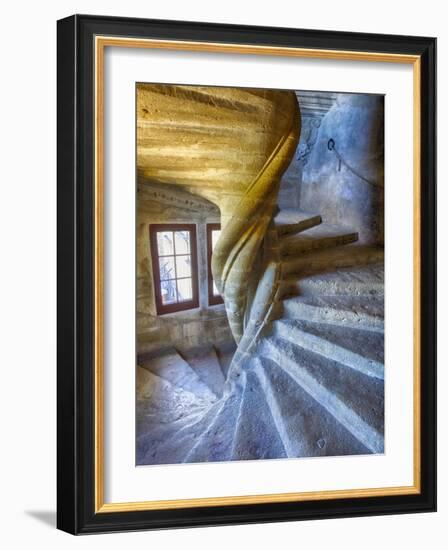 France, Provence, Lourmarin, Spiral Staircase in Chateau De Lourmarin-Terry Eggers-Framed Photographic Print