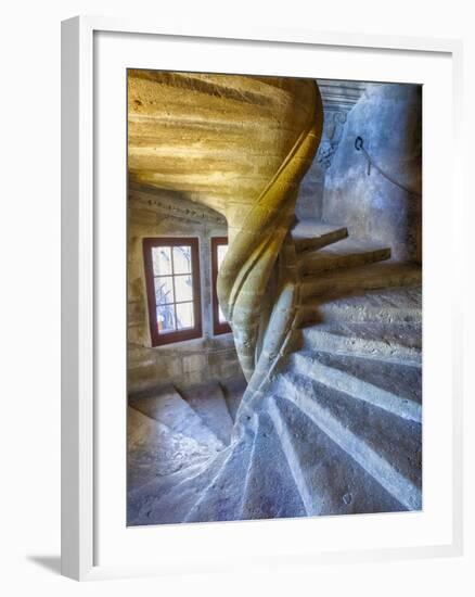 France, Provence, Lourmarin, Spiral Staircase in Chateau De Lourmarin-Terry Eggers-Framed Photographic Print