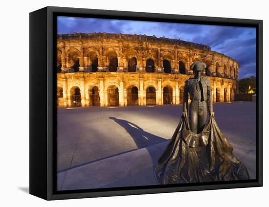 France, Provence, Nimes, Roman Ampitheatre, Toreador Statue at Dusk-Shaun Egan-Framed Premier Image Canvas
