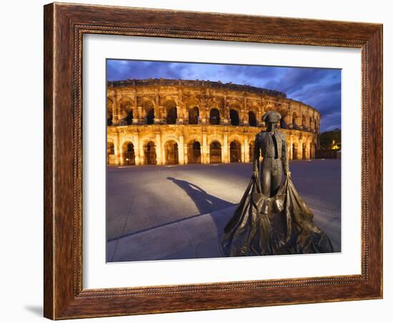 France, Provence, Nimes, Roman Ampitheatre, Toreador Statue at Dusk-Shaun Egan-Framed Photographic Print