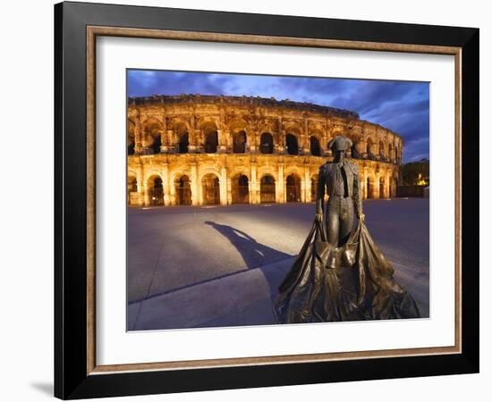 France, Provence, Nimes, Roman Ampitheatre, Toreador Statue at Dusk-Shaun Egan-Framed Photographic Print