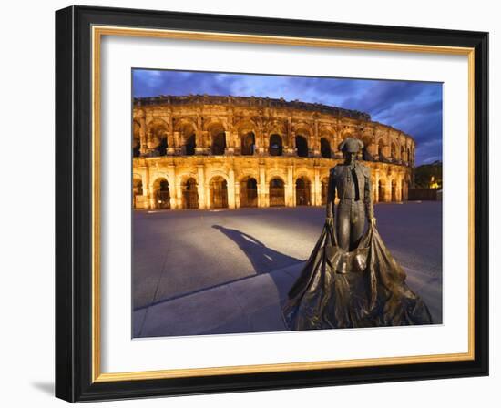 France, Provence, Nimes, Roman Ampitheatre, Toreador Statue at Dusk-Shaun Egan-Framed Photographic Print