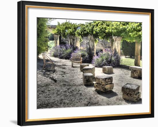 France, Provence. Outdoor Patio of the Saint-Hilaire Abbey-Julie Eggers-Framed Photographic Print