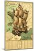 France Represented as a Ship - Panoramic Map-Lantern Press-Mounted Art Print