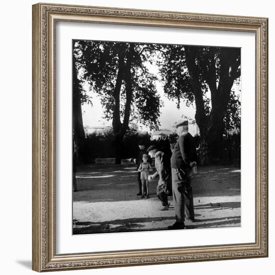 France's Favorite Outdoor Game, Boules, Played in Shade of Trees-Gjon Mili-Framed Photographic Print