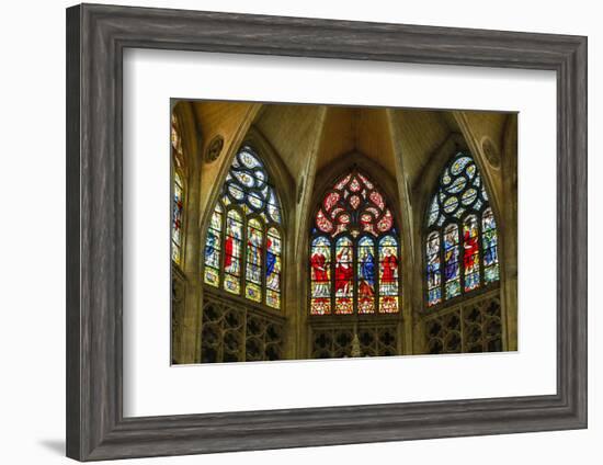 France, Toulouse. Cathedral of St. Etienne stained glass windows.-Hollice Looney-Framed Photographic Print