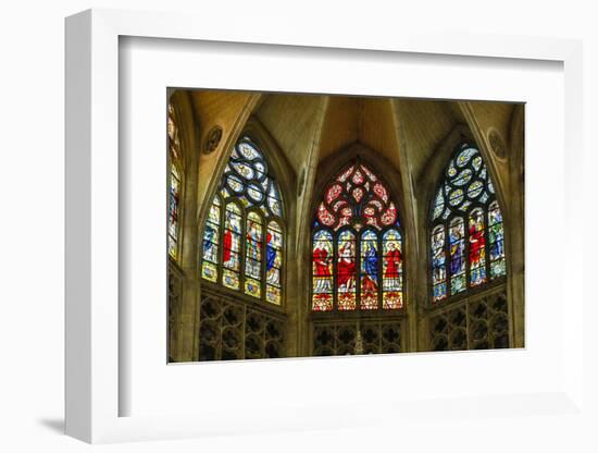 France, Toulouse. Cathedral of St. Etienne stained glass windows.-Hollice Looney-Framed Photographic Print