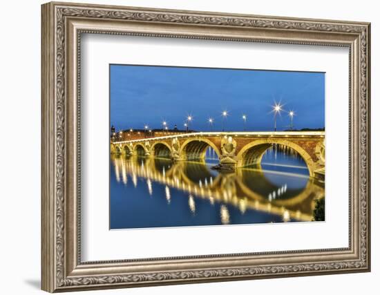 France, Toulouse. View of Pont Neuf and the Garonne River and reflections at sunset-Hollice Looney-Framed Photographic Print