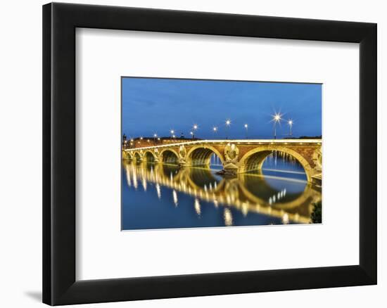 France, Toulouse. View of Pont Neuf and the Garonne River and reflections at sunset-Hollice Looney-Framed Photographic Print