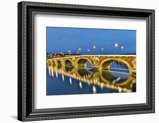 France, Toulouse. View of Pont Neuf and the Garonne River and reflections at sunset-Hollice Looney-Framed Photographic Print