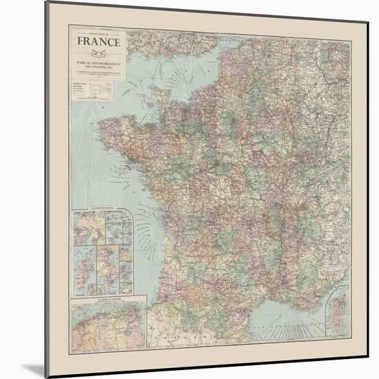 France Travel Map-The Vintage Collection-Mounted Giclee Print