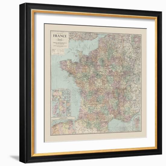 France Travel Map-The Vintage Collection-Framed Giclee Print