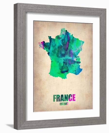 France Watercolor Map-NaxArt-Framed Art Print