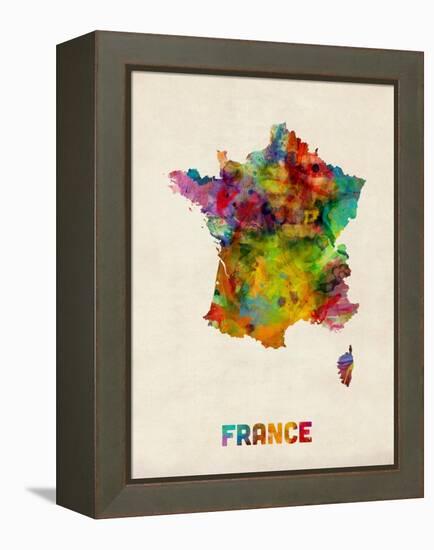 France Watercolor Map-Michael Tompsett-Framed Stretched Canvas