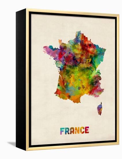 France Watercolor Map-Michael Tompsett-Framed Stretched Canvas