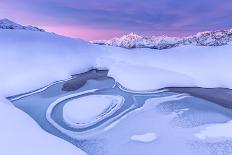 Old snow-covered huts during twilight, Erbe Pass, Funes Valley, Sudtirol (South Tyrol), Dolomites, -Francesco Bergamaschi-Framed Photographic Print