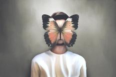 illustration of attractive woman with butterfly flying over her face, surreal concept-Francesco Chiesa-Art Print