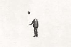 man with open birdcage over his head, surreal freedom concept-Francesco Chiesa-Stretched Canvas