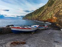 Some boats on a pier below a cliff in Sao Miguel Island in the Azores, Portugal, Atlantic, Europe-Francesco Fanti-Photographic Print