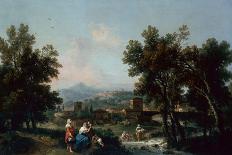 A Wooded Landscape with Washerwomen by a River-Francesco Zuccarelli-Giclee Print