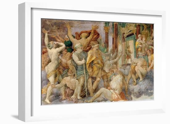 Francis I Drives out the Vices and Enters the Temple of Jupiter, C.1522-40 (Fresco)-Giovanni Battista Rosso Fiorentino-Framed Giclee Print