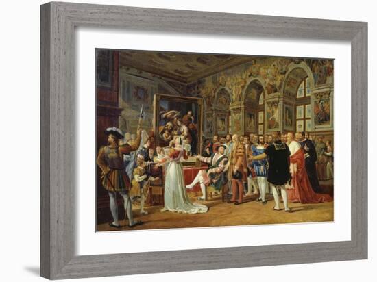 Francis I, Receiving a Painting of the Holy Family by Raphael, 1814-Gabriel Lemonnier-Framed Giclee Print