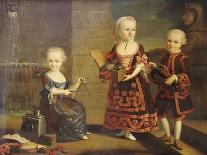 Group Portrait of a Boy and Two Girls Building a House of Cards with Other Games by the Table-Francois Hubert Drouais-Giclee Print