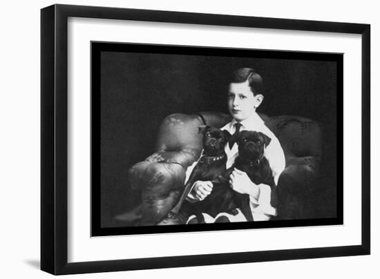 Frank and His Two Black Pugs-null-Framed Art Print