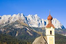 Austria, Tyrol, Going, Steeple, Mountains, Wilder Kaiser-Frank Lukasseck-Framed Photographic Print