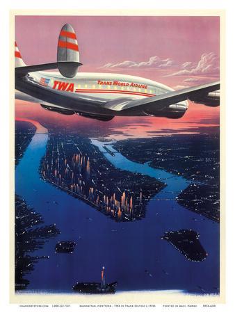 New England Coast Joseph Feher Vintage Airline Travel Art Poster Print Giclée