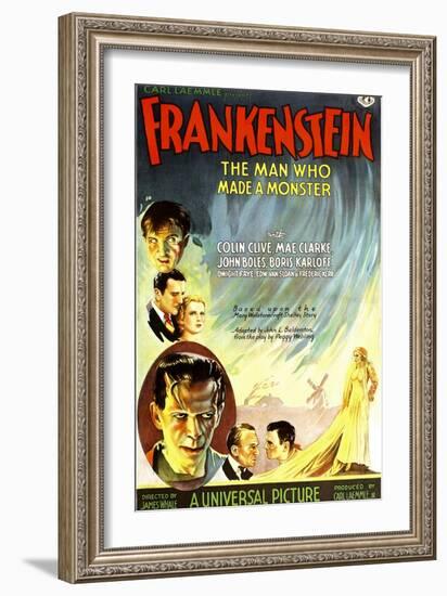 Frankenstein, Dwight Frye, John Boles, Mae Clarke, Boris Karloff, Edward Van Sloan, 1931-null-Framed Art Print