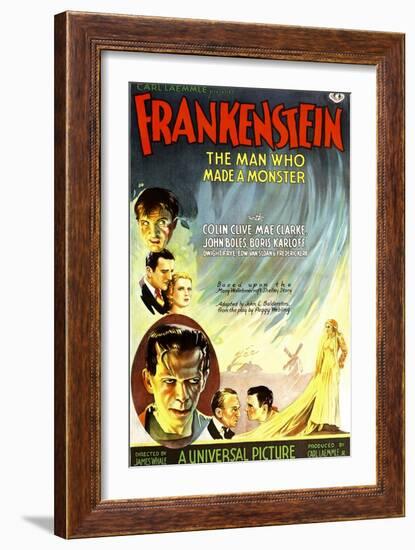 Frankenstein, Dwight Frye, John Boles, Mae Clarke, Boris Karloff, Edward Van Sloan, 1931-null-Framed Art Print