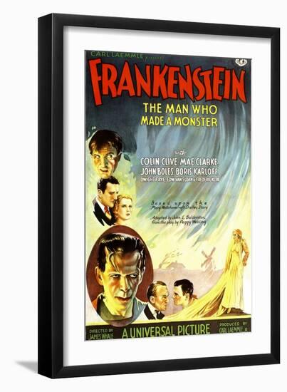 Frankenstein, Dwight Frye, John Boles, Mae Clarke, Boris Karloff, Edward Van Sloan, 1931--Framed Art Print