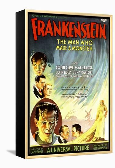 Frankenstein, Dwight Frye, John Boles, Mae Clarke, Boris Karloff, Edward Van Sloan, 1931-null-Framed Stretched Canvas
