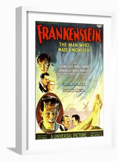 Frankenstein, Dwight Frye, John Boles, Mae Clarke, Boris Karloff, Edward Van Sloan, 1931-null-Framed Premium Giclee Print