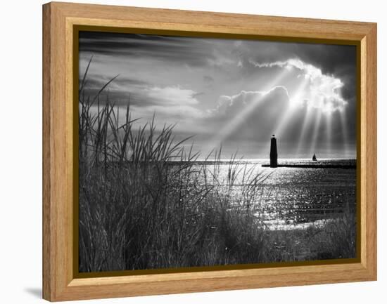 Frankfort Lighthouse and Sunbeams, Frankfort, Michigan '13-Monte Nagler-Framed Premier Image Canvas