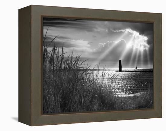 Frankfort Lighthouse and Sunbeams, Frankfort, Michigan '13-Monte Nagler-Framed Premier Image Canvas