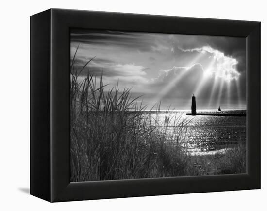 Frankfort Lighthouse and Sunbeams, Frankfort, Michigan '13-Monte Nagler-Framed Premier Image Canvas